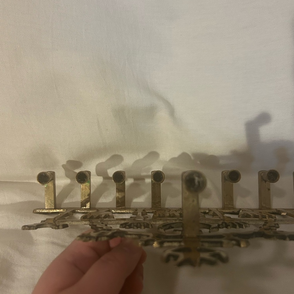 vintage judaica hamsa shapes brass wall mounted menorah Andrea by Sadek - Picture 7 of 10